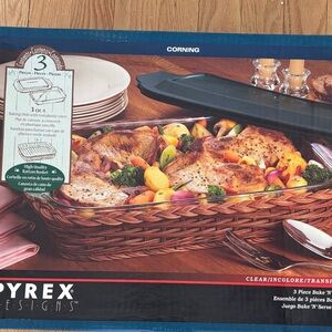 Pyrex Designs Corning 3-piece Bake 'N' Serve Set 3-quart RATTAN serving basket